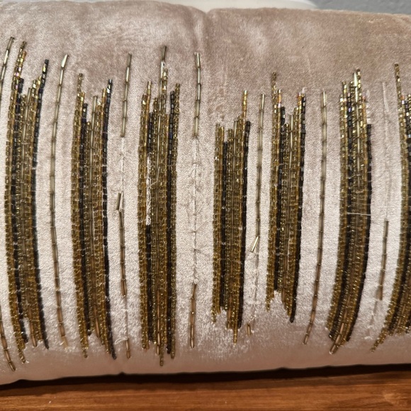 Gold Embellished Cream Throw Pillow with abstract beading - Picture 2 of 4